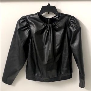 Faux leather sweatshirt-style top